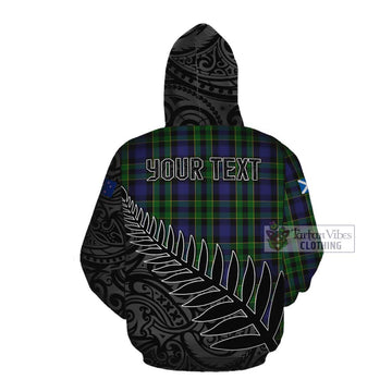 Mowat Crest Tartan Cotton Hoodie with New Zealand Silver Fern Half Style