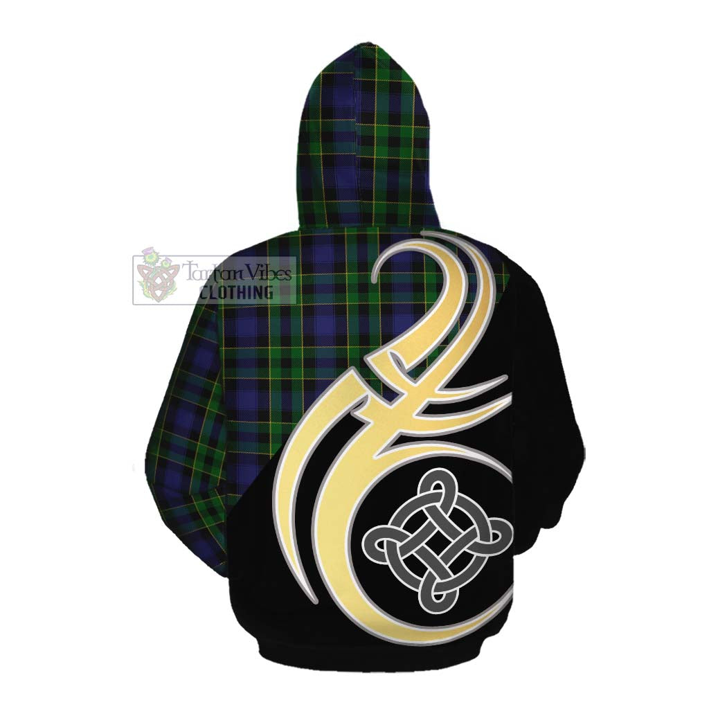 Tartan Vibes Clothing Mowat Tartan Cotton Hoodie with Family Crest and Celtic Symbol Style