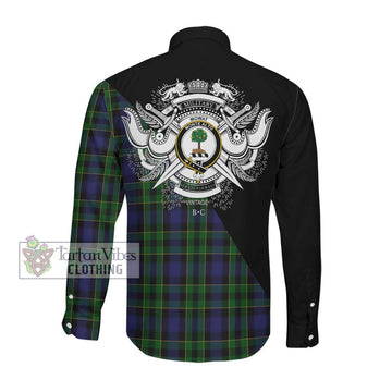 Mowat Tartan Long Sleeve Button Shirt with Family Crest and Military Logo Style