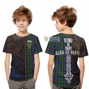 Mowat Tartan Family Crest Kid T-Shirt Alba Gu Brath Be Brave Lion Ancient Style - Tartan Vibes Clothing