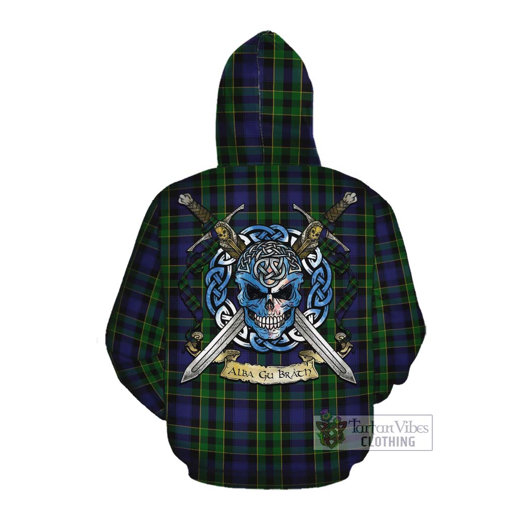 Tartan Vibes Clothing Mowat Tartan Cotton Hoodie with Family Crest Celtic Skull Style