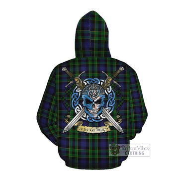 Mowat Tartan Cotton Hoodie with Family Crest Celtic Skull Style