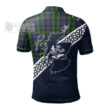 Mowat Tartan Polo Shirt Featuring Thistle and Scotland Map