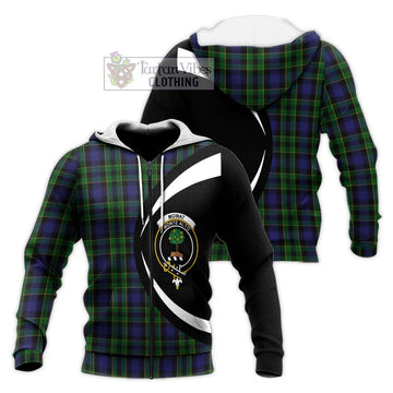 Mowat Tartan Knitted Hoodie with Family Crest Circle Style