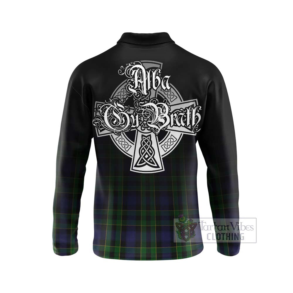 Tartan Vibes Clothing Mowat Tartan Long Sleeve Polo Shirt Featuring Alba Gu Brath Family Crest Celtic Inspired