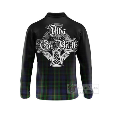 Mowat Tartan Long Sleeve Polo Shirt Featuring Alba Gu Brath Family Crest Celtic Inspired