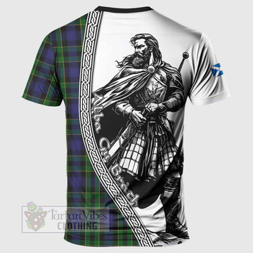 Mowat Tartan Clan Crest T-Shirt with Highlander Warrior Celtic Style