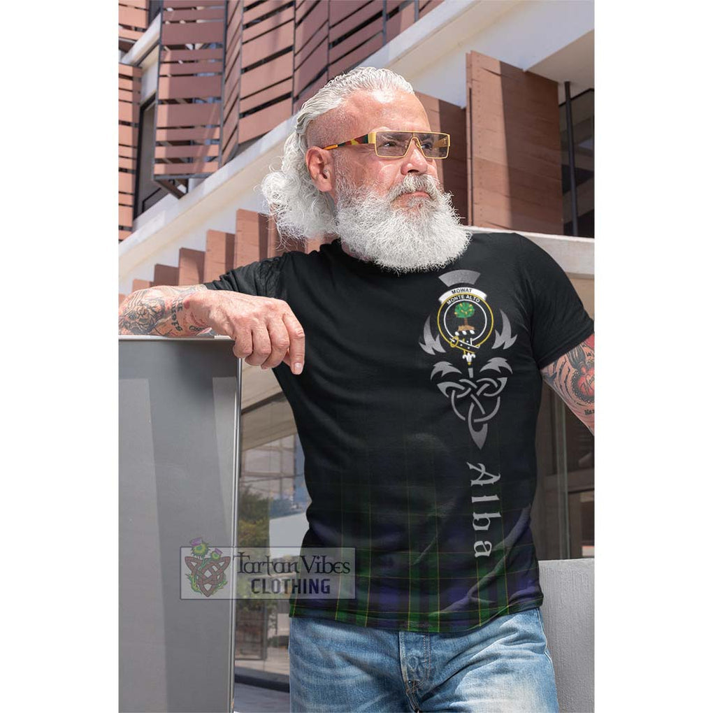 Tartan Vibes Clothing Mowat Tartan Cotton T-shirt Featuring Alba Gu Brath Family Crest Celtic Inspired