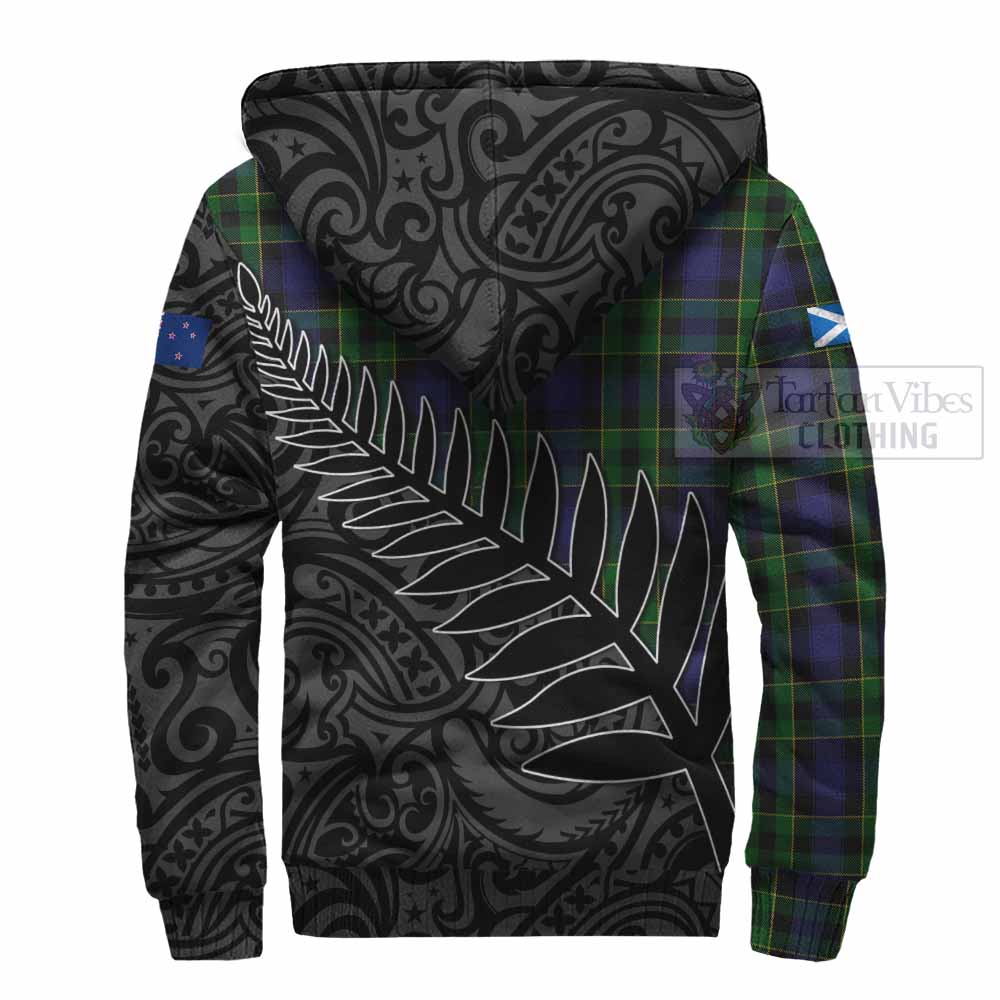 Tartan Vibes Clothing Mowat Crest Tartan Sherpa Hoodie with New Zealand Silver Fern Half Style