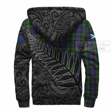 Mowat Crest Tartan Sherpa Hoodie with New Zealand Silver Fern Half Style