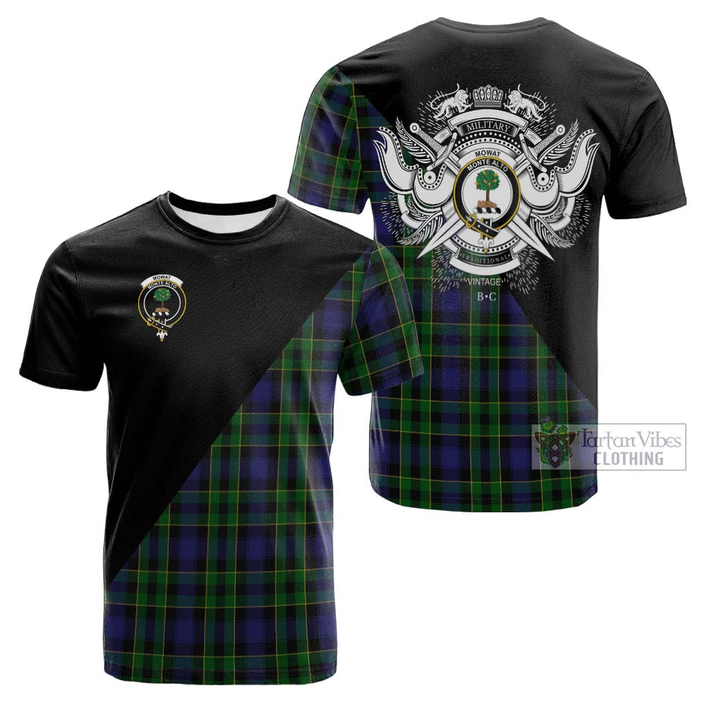 Tartan Vibes Clothing Mowat Tartan Cotton T-shirt with Family Crest and Military Logo Style