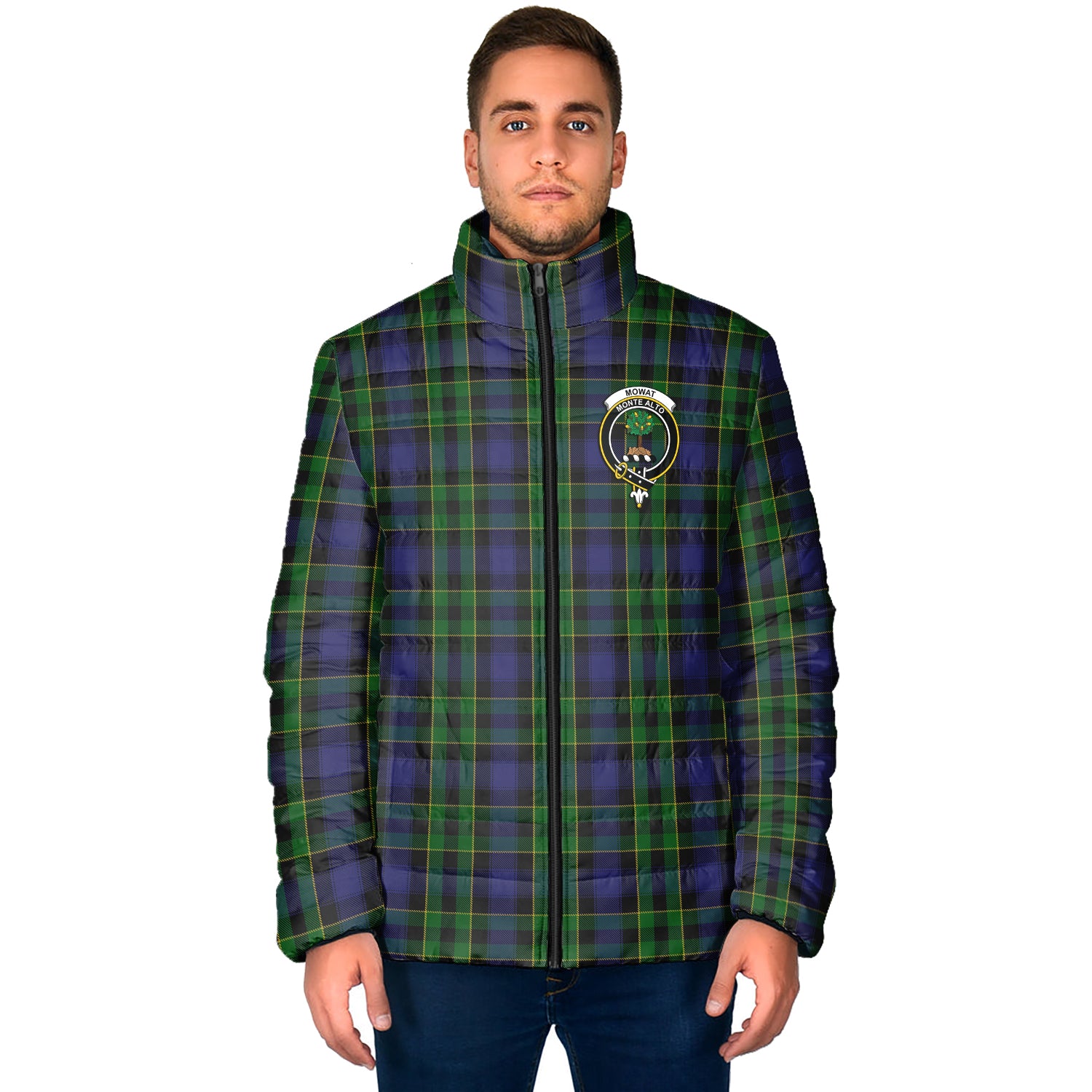 Mowat Tartan Padded Jacket with Family Crest - Tartan Vibes Clothing