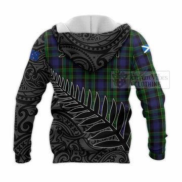 Mowat Crest Tartan Knitted Hoodie with New Zealand Silver Fern Half Style