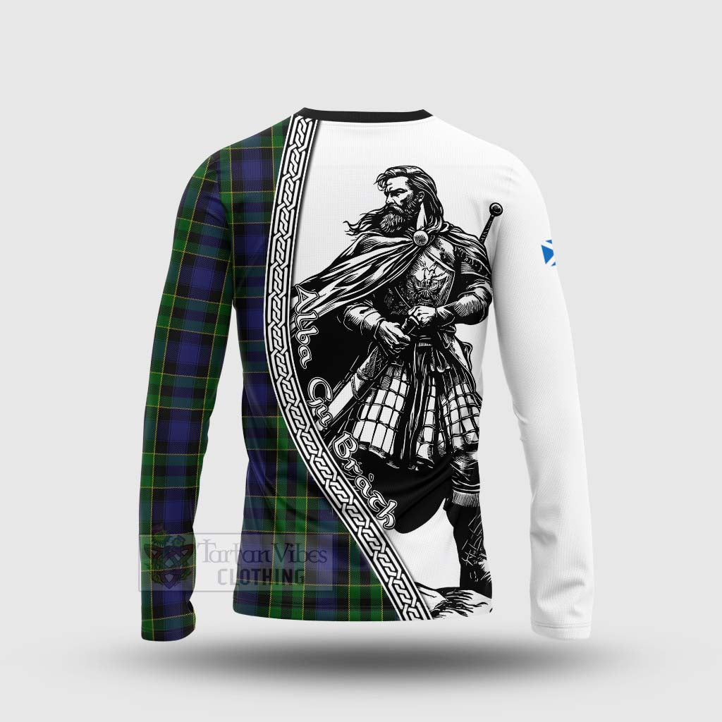 Tartan Vibes Clothing Mowat Tartan Clan Crest Long Sleeve T-Shirt with Highlander Warrior Celtic Style