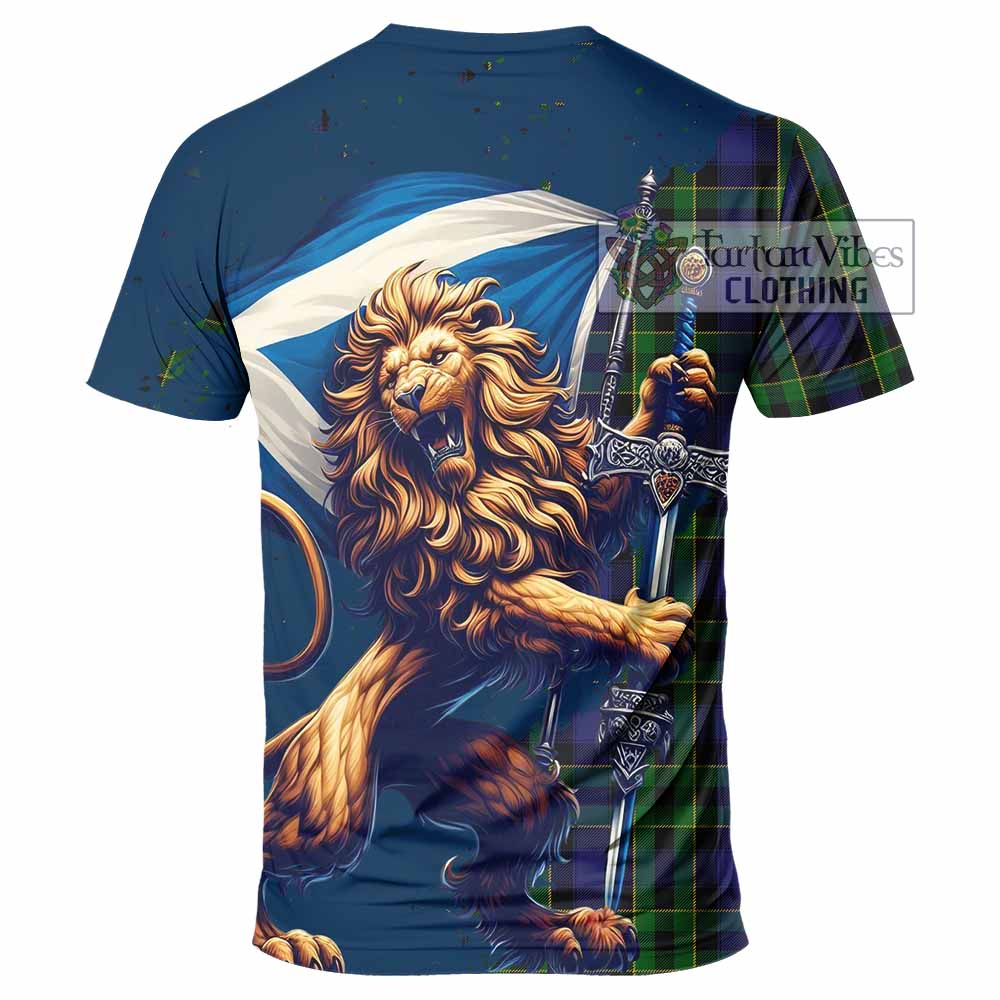 Tartan Vibes Clothing Mowat Tartan Family Crest T-Shirt with Scottish Majestic Lion