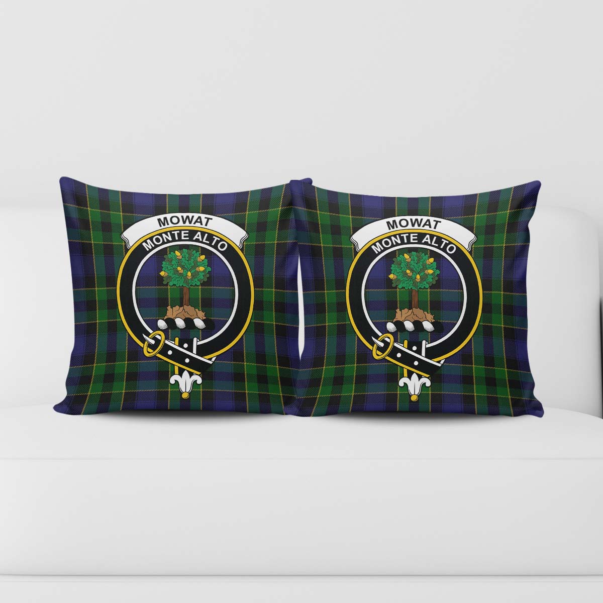 Mowat Tartan Pillow Cover with Family Crest - Tartanvibesclothing