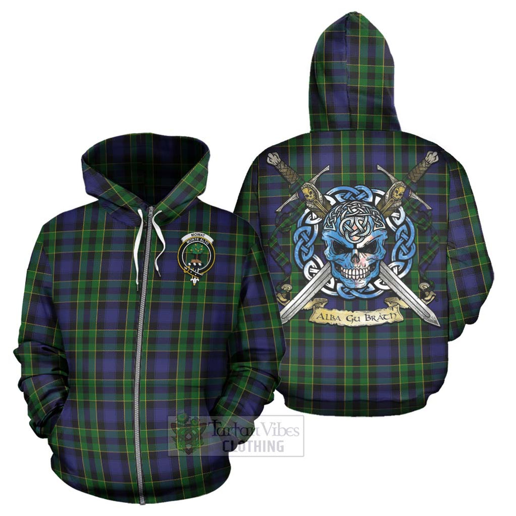 Tartan Vibes Clothing Mowat Tartan Hoodie with Family Crest Celtic Skull Style