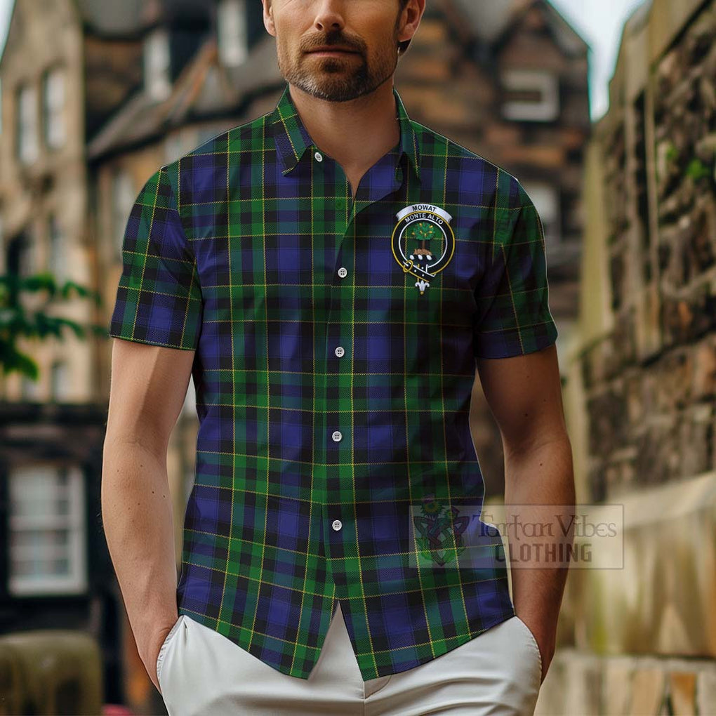 Tartan Vibes Clothing Mowat Tartan Short Sleeve Button Shirt with Family Crest Celtic Skull Style