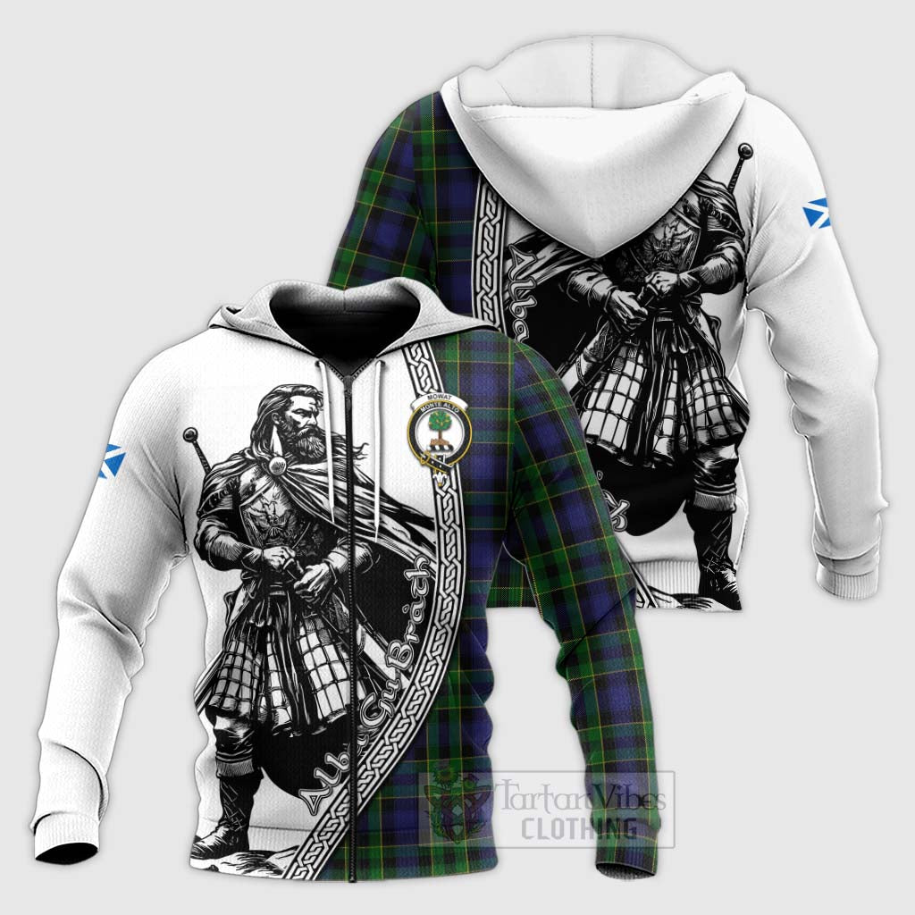 Tartan Vibes Clothing Mowat Tartan Clan Crest Knitted Hoodie with Highlander Warrior Celtic Style