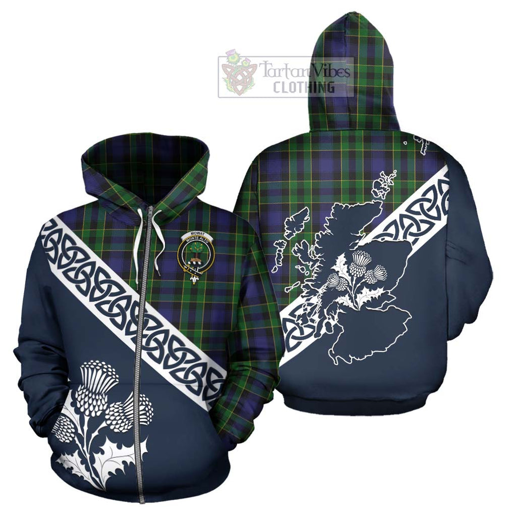 Tartan Vibes Clothing Mowat Tartan Hoodie Featuring Thistle and Scotland Map