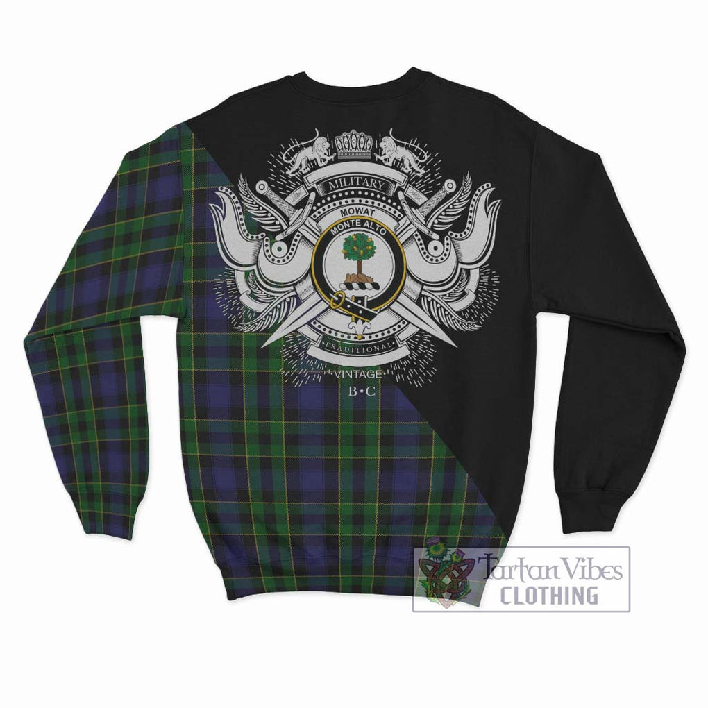 Mowat Tartan Sweatshirt with Family Crest and Military Logo Style - Tartanvibesclothing Shop