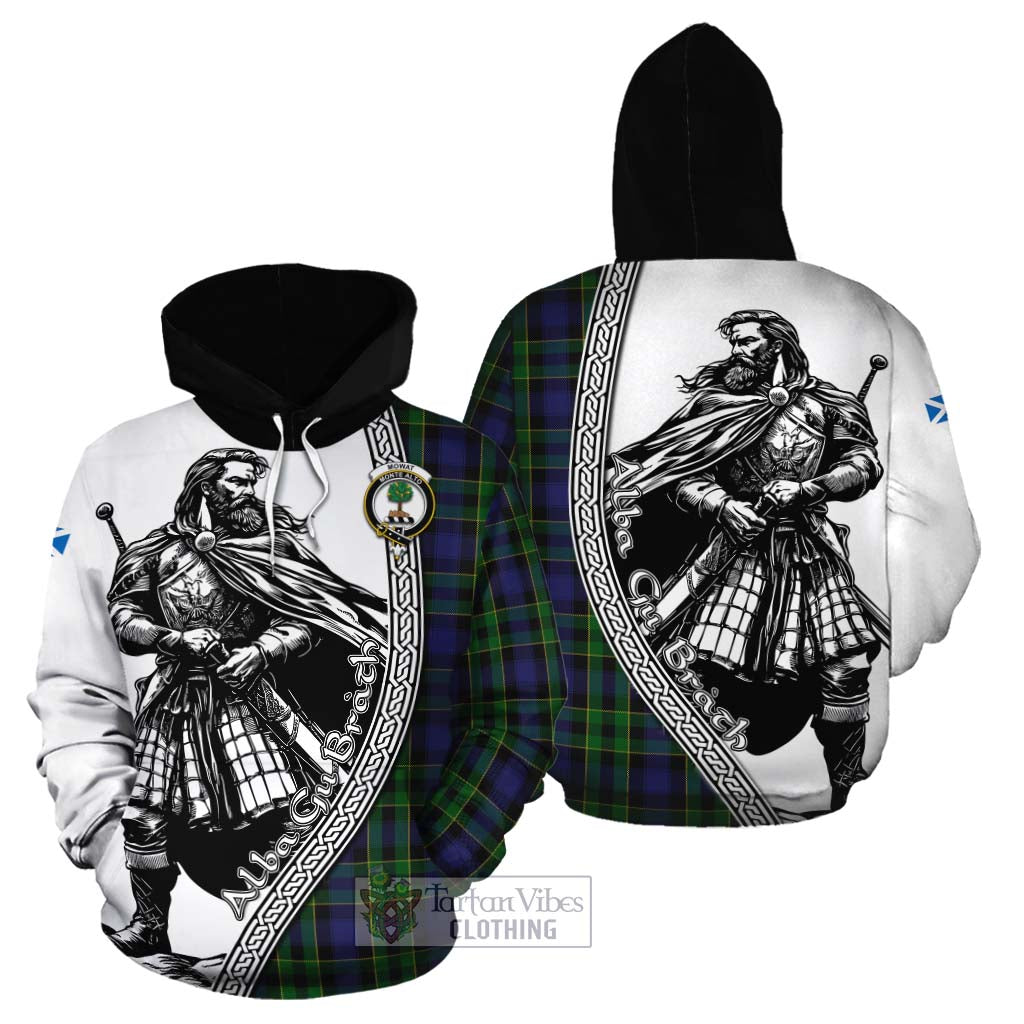 Tartan Vibes Clothing Mowat Tartan Clan Crest Cotton Hoodie with Highlander Warrior Celtic Style