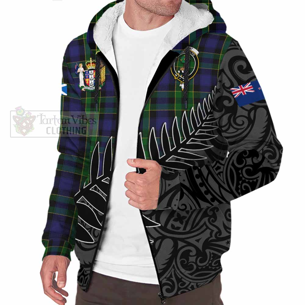 Tartan Vibes Clothing Mowat Crest Tartan Sherpa Hoodie with New Zealand Silver Fern Half Style