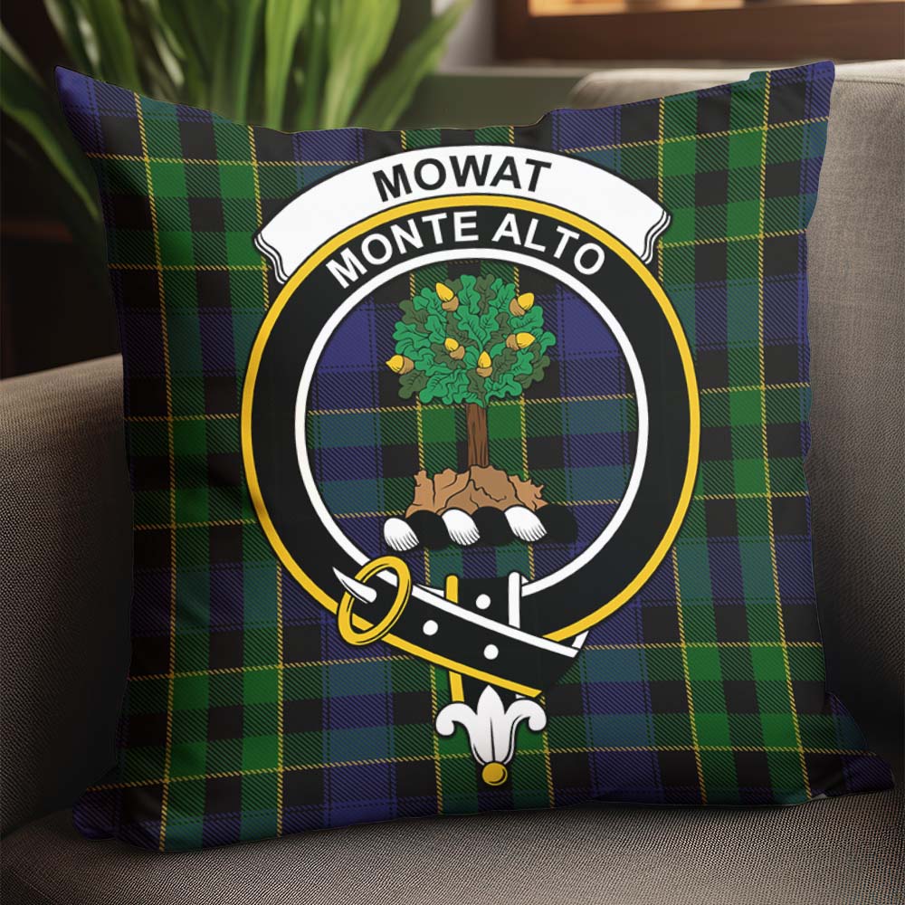 Mowat Tartan Pillow Cover with Family Crest - Tartanvibesclothing