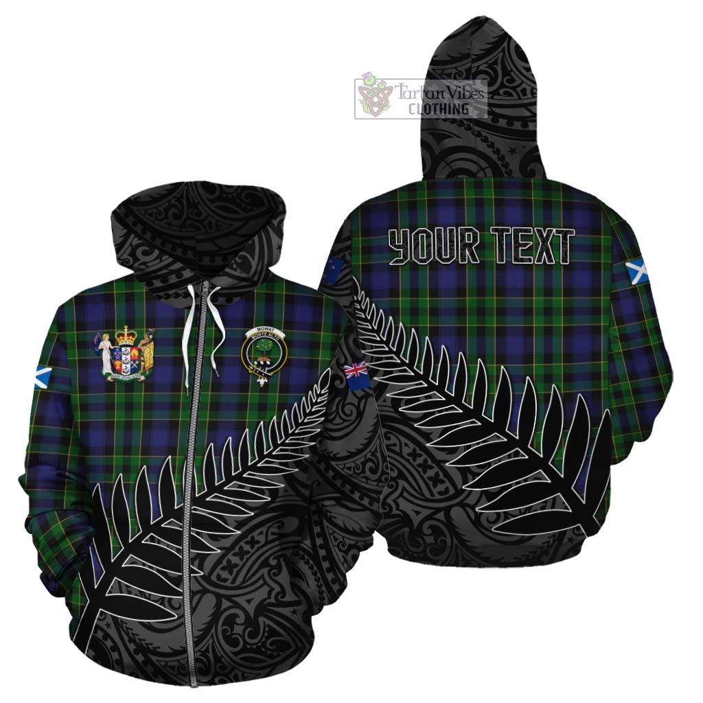 Tartan Vibes Clothing Mowat Crest Tartan Cotton Hoodie with New Zealand Silver Fern Half Style