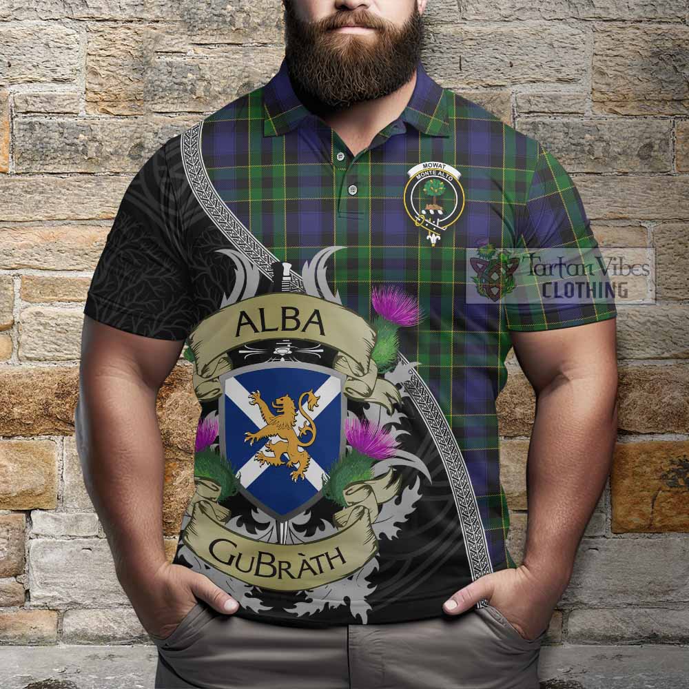Mowat Tartan Family Crest Polo Shirt Lion Rampant Royal Thistle Shield Celtic Inspired - Tartan Vibes Clothing