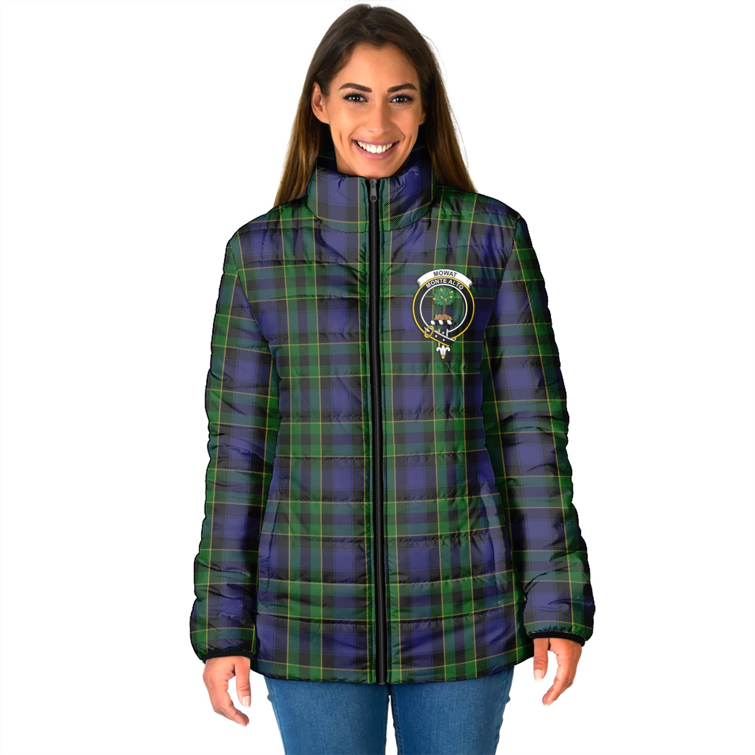 Mowat Tartan Padded Jacket with Family Crest - Tartan Vibes Clothing