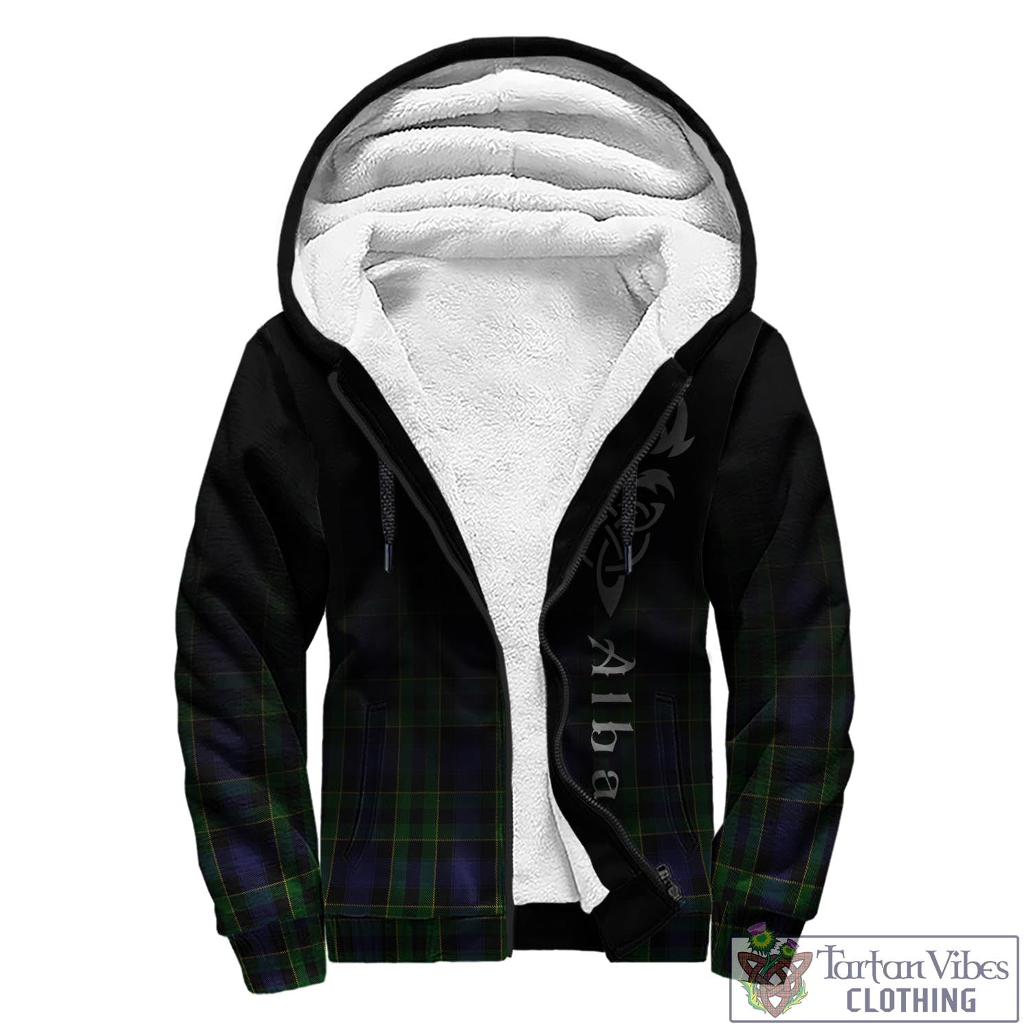 Tartan Vibes Clothing Mowat Tartan Sherpa Hoodie Featuring Alba Gu Brath Family Crest Celtic Inspired