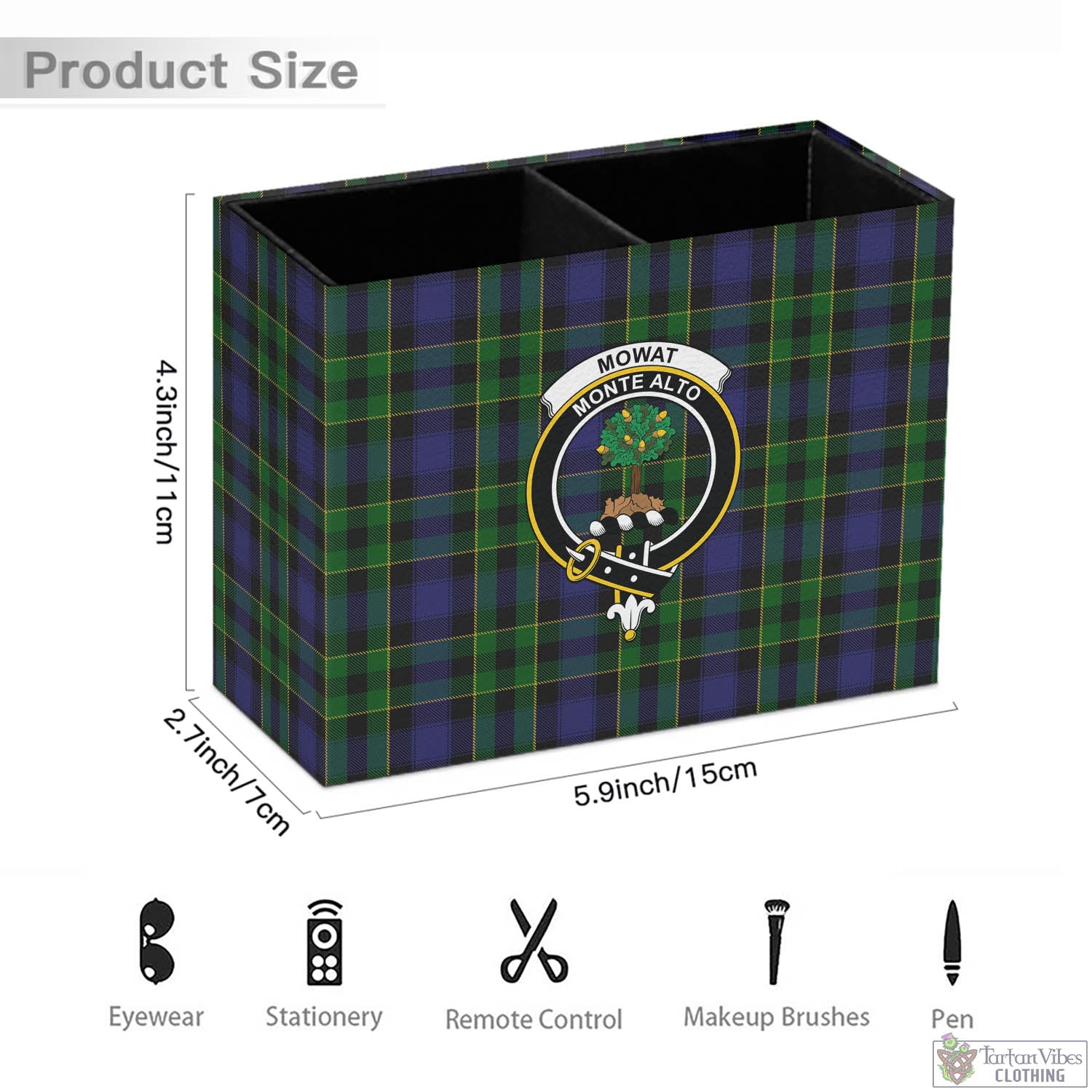 Tartan Vibes Clothing Mowat Tartan Pen Holder with Family Crest