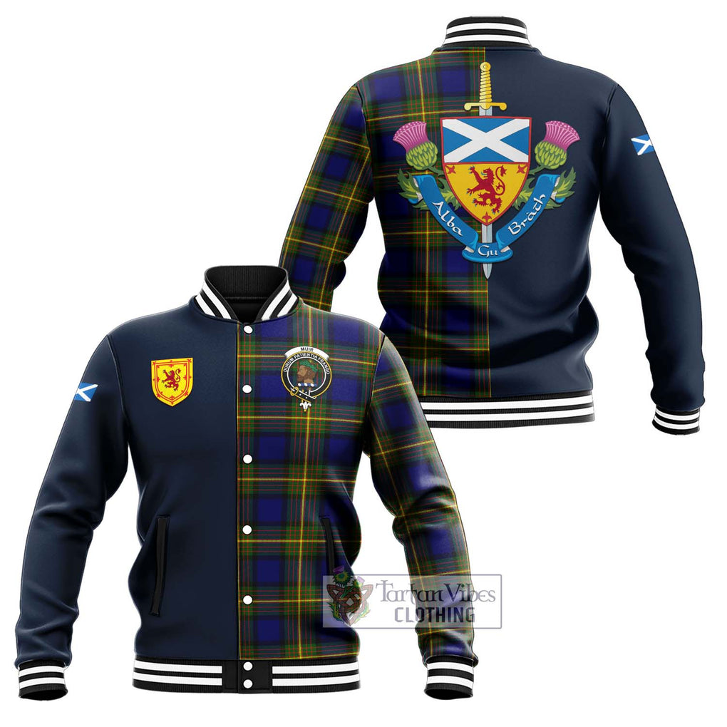 Muir Tartan Baseball Jacket Alba with Scottish Lion Royal Arm Half Style Unisex - Tartan Vibes Clothing
