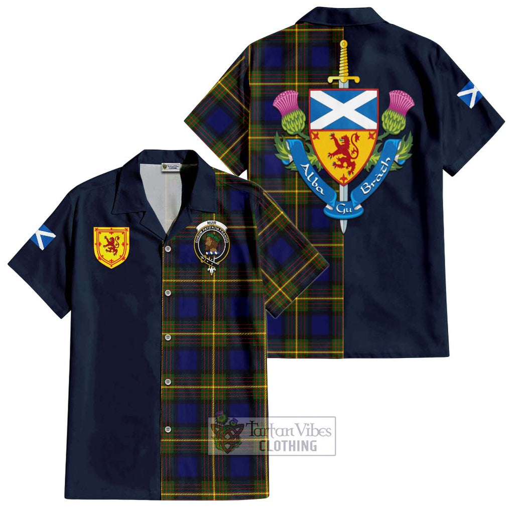 Tartan Vibes Clothing Muir Tartan Short Sleeve Button Shirt with Scottish Lion Royal Arm Half Style