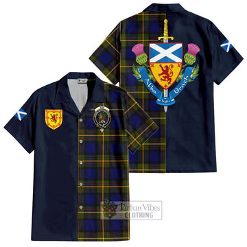 Muir Tartan Short Sleeve Button Shirt Alba with Scottish Lion Royal Arm Half Style