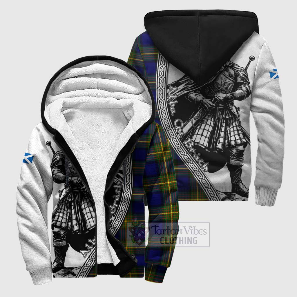 Tartan Vibes Clothing Muir Tartan Clan Crest Sherpa Hoodie with Highlander Warrior Celtic Style