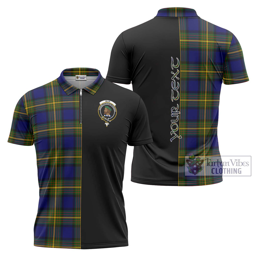 Muir Tartan Zipper Polo Shirt with Family Crest and Half Of Me Style Unisex - Tartanvibesclothing Shop