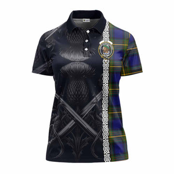 Muir Tartan Women's Polo Shirt with Family Crest Cross Sword Thistle Celtic Vibes