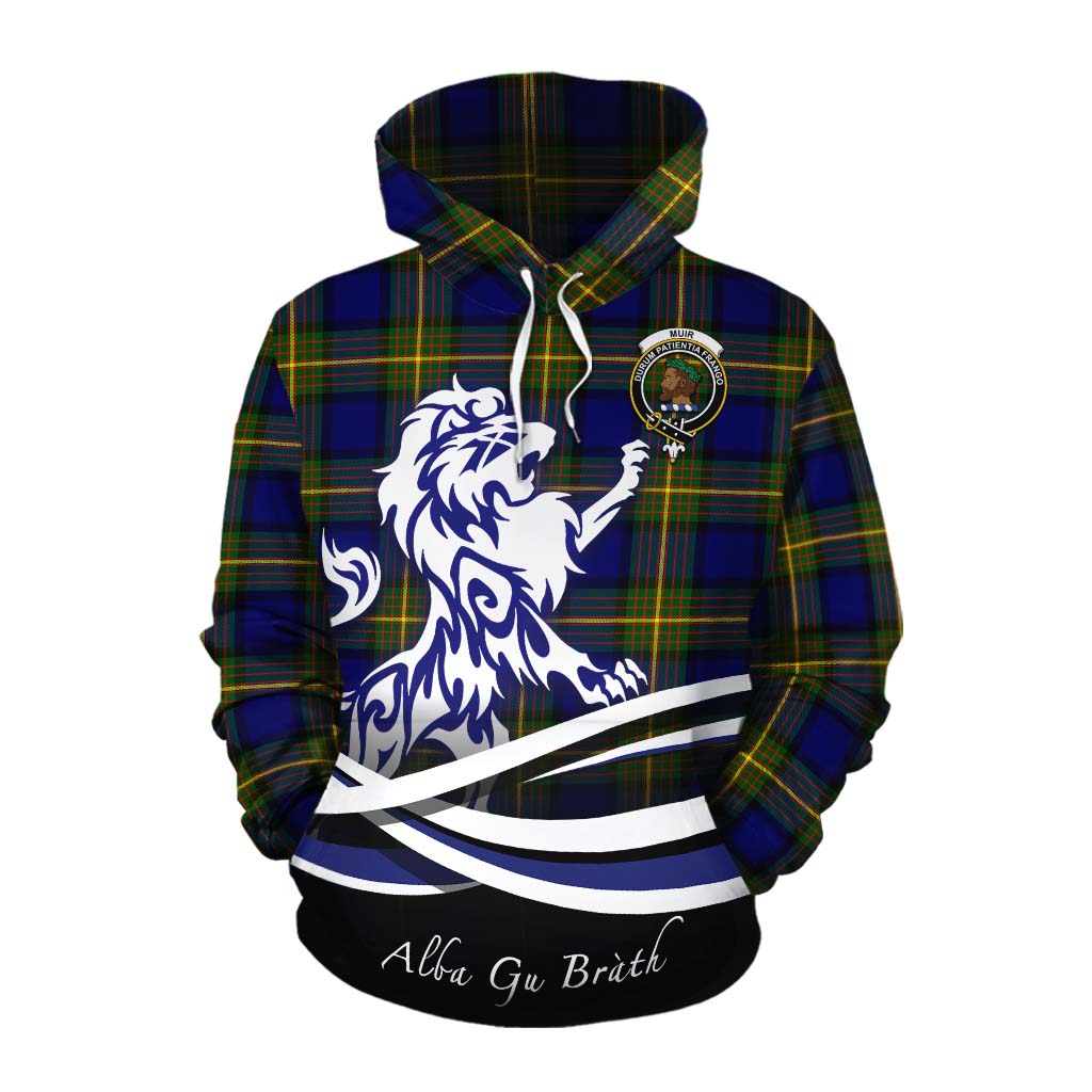 Tartan Vibes Clothing Muir Tartan Cotton Hoodie with Alba Gu Brath Regal Lion Emblem