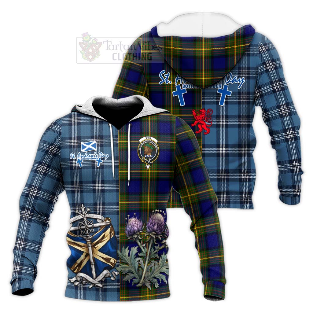 Tartan Vibes Clothing Muir Tartan Knitted Hoodie Happy St. Andrew's Day Half Tartan Style