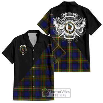 Muir Tartan Short Sleeve Button Shirt with Family Crest and Military Logo Style