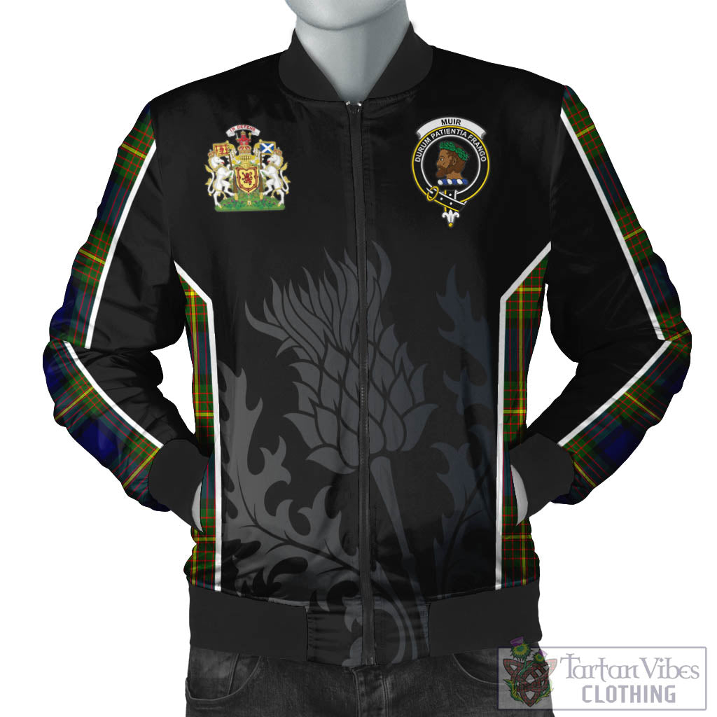 Tartan Vibes Clothing Muir Tartan Bomber Jacket with Family Crest and Scottish Thistle Vibes Sport Style