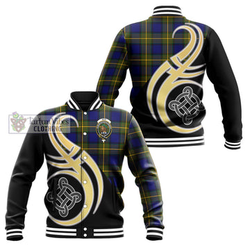 Muir Tartan Baseball Jacket with Family Crest and Celtic Symbol Style