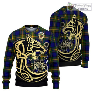 Muir Tartan Ugly Sweater with Family Crest Celtic Wolf Style