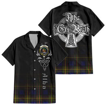 Muir Tartan Short Sleeve Button Up Shirt Featuring Alba Gu Brath Family Crest Celtic Inspired