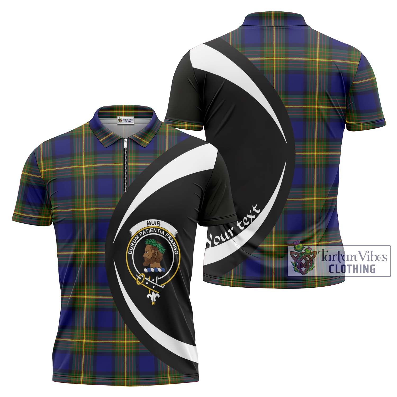 Tartan Vibes Clothing Muir Tartan Zipper Polo Shirt with Family Crest Circle Style