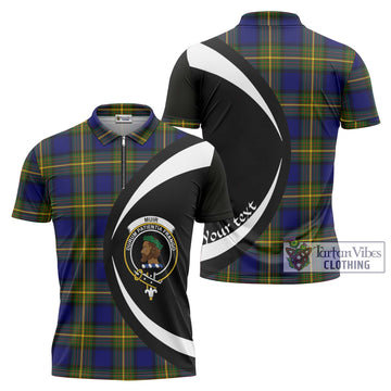 Muir Tartan Zipper Polo Shirt with Family Crest Circle Style