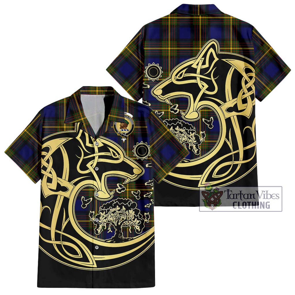 Muir Tartan Short Sleeve Button Shirt with Family Crest Celtic Wolf Style Kid - Tartan Vibes Clothing