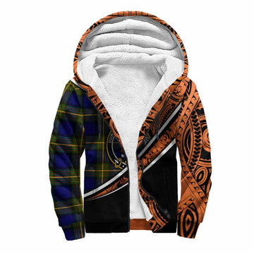 Muir Crest Tartan Sherpa Hoodie with Polynesian Vibes Style - Orange Version